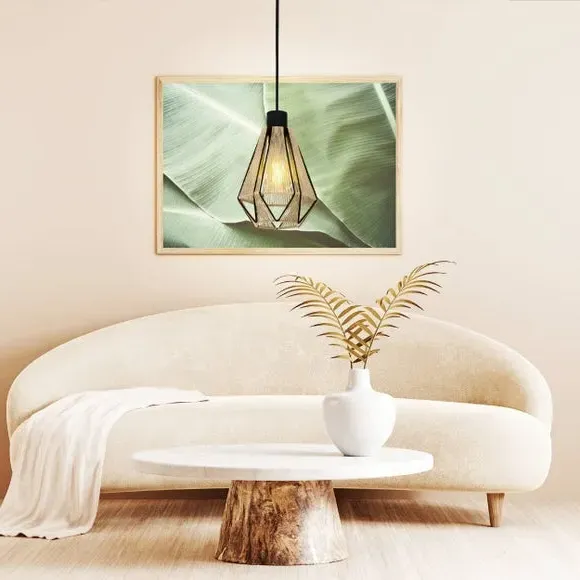 Diamond Pendant Light with Hemp Shade - Black, Wire