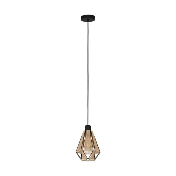 Diamond Pendant Light with Hemp Shade - Black, Wire