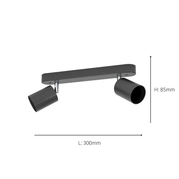 2-Light Semi Flush Spotlight Bar - Black, Steel