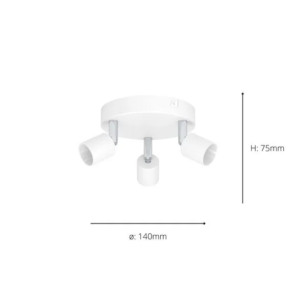 3-Light Semi Flush Spotlight - White, Steel