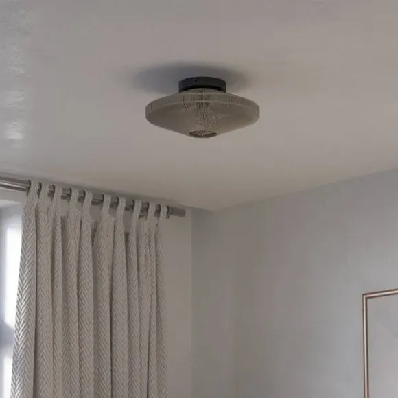 Flush Ceiling Light with Fabric Shade - Black