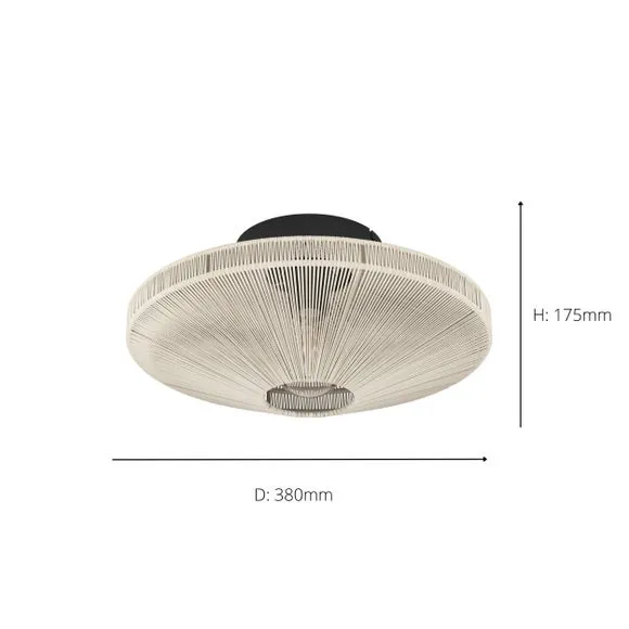 Flush Ceiling Light with Fabric Shade - Black