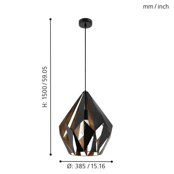 Geometric Pendant Light Art Deco - Black, Steel