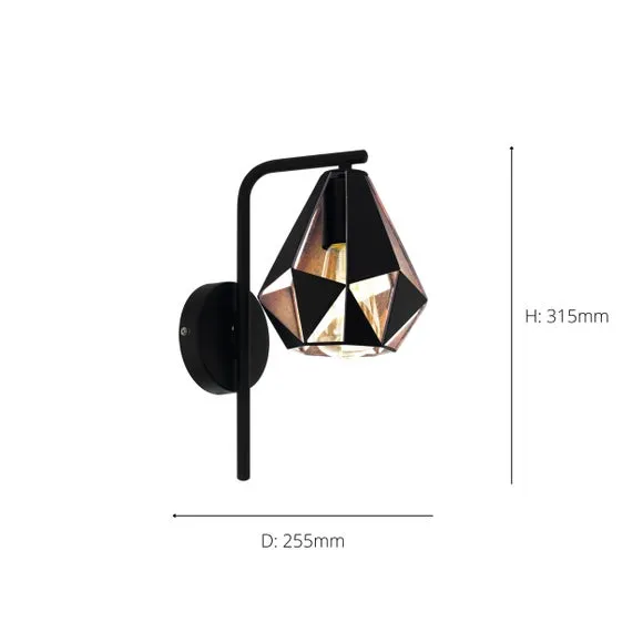 Geometric Wall Light with Copper Lining - Black