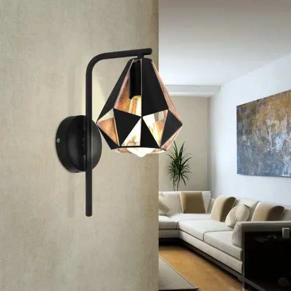 Geometric Wall Light with Copper Lining - Black image