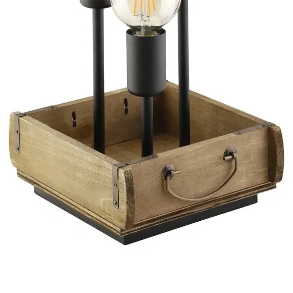 Industrial Table Lamp with 3 Bulbs - Brown, Wood