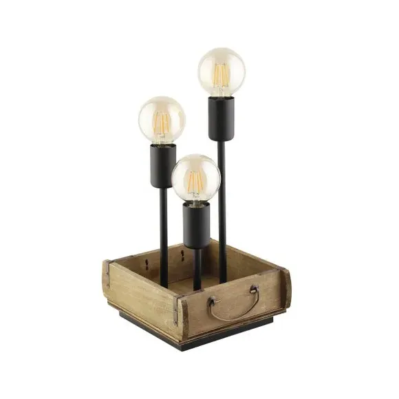 Industrial Table Lamp with 3 Bulbs - Brown, Wood