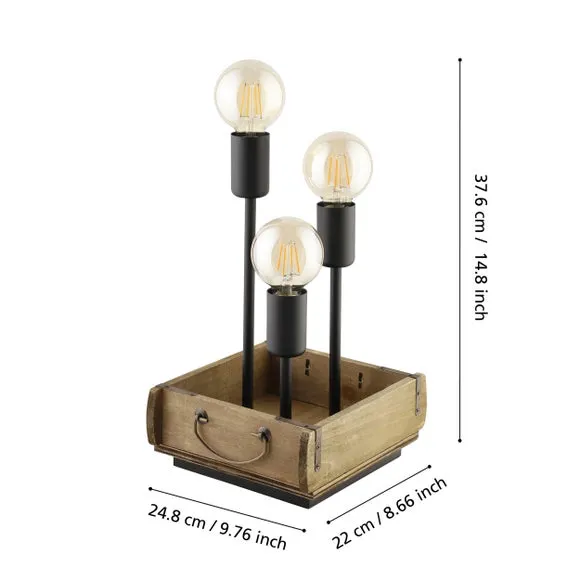 Industrial Table Lamp with 3 Bulbs - Brown, Wood