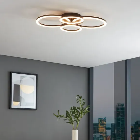 Large Flush Ceiling Light LED Smart - Black, Steel