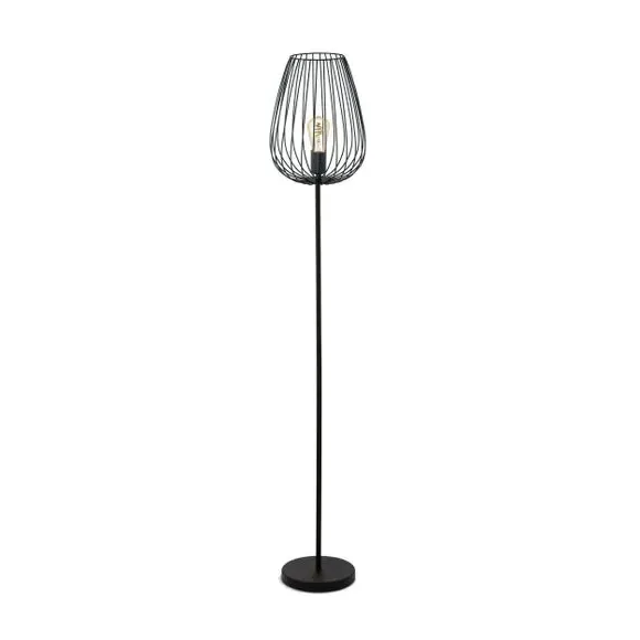 Mid Century Floor Lamp with Wire Shade - Black, Metal