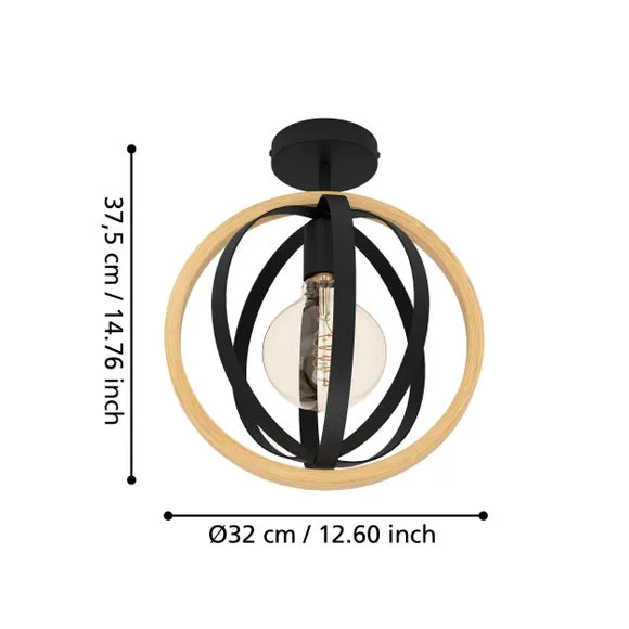 Modern Ceiling Light with Exposed Bulb - Black