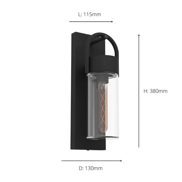 Outdoor Wall Light with Glass Shade - Black, Steel