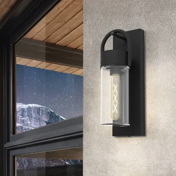 Outdoor Wall Light with Glass Shade - Black, Steel
