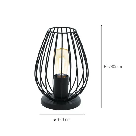 Oval Table Lamp Industrial Style - Black, Wire