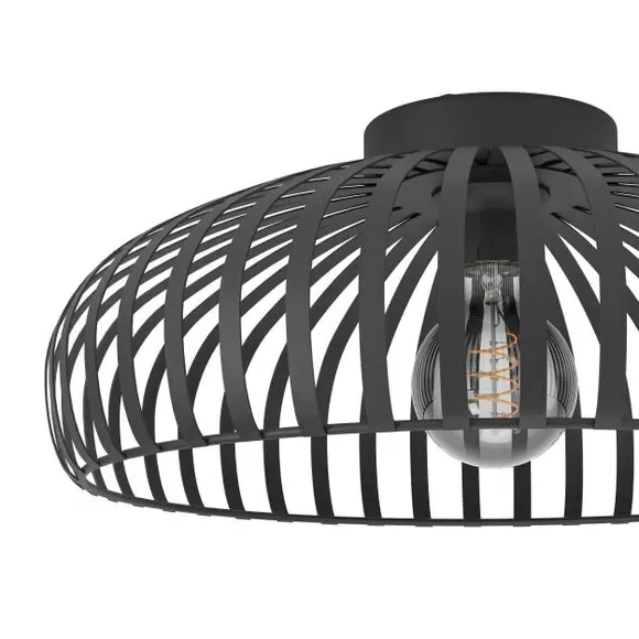Round Flush Ceiling Light - Black, Metal