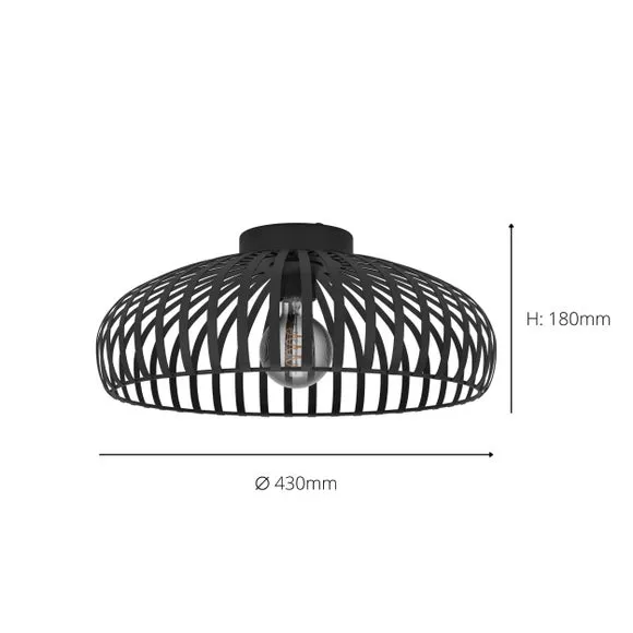 Round Flush Ceiling Light - Black, Metal