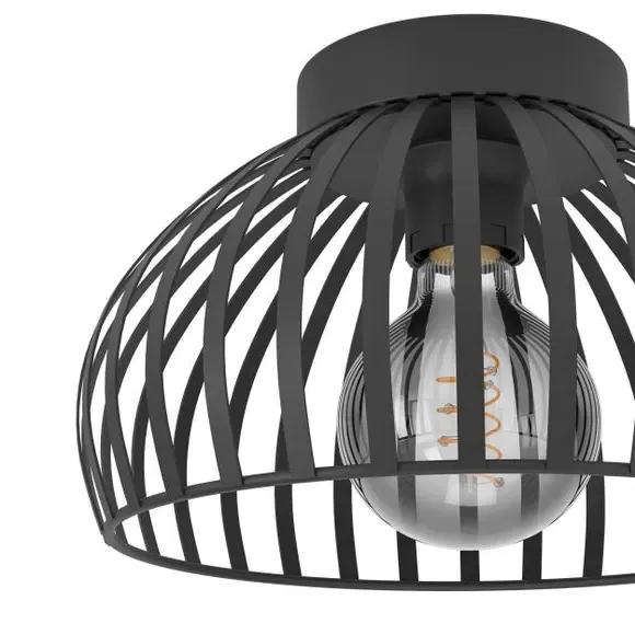 Round Flush Ceiling Light - Black, Metal