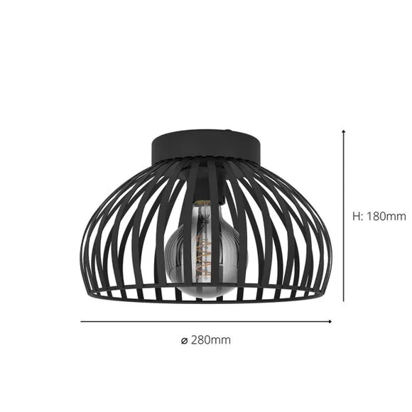 Round Flush Ceiling Light - Black, Metal