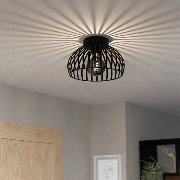 Round Flush Ceiling Light - Black, Metal image