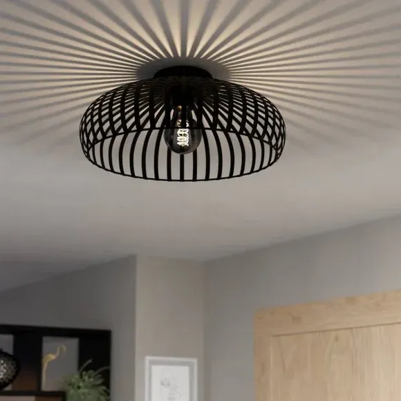 Round Flush Ceiling Light - Black, Metal