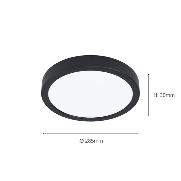 Round Flush Ceiling Light LED - Black, Metal