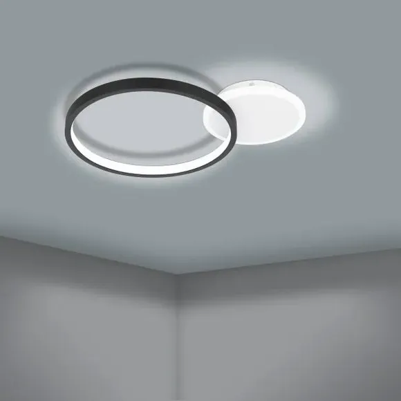 Round LED Flush Ceiling Light - Black, Metal