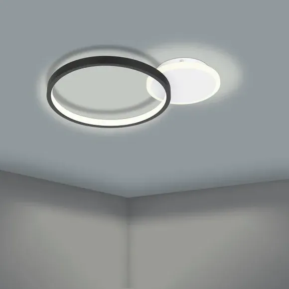 Round LED Flush Ceiling Light - Black, Metal