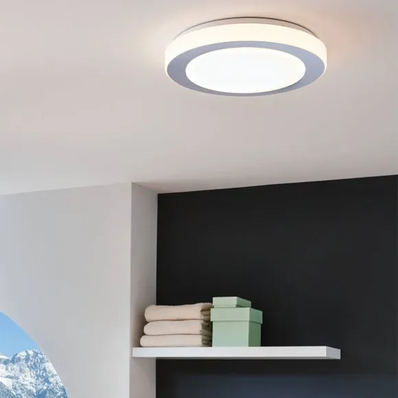 Round LED Flush Ceiling Light - White, Plastic