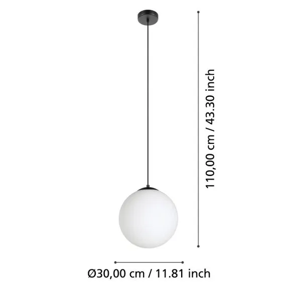 Spherical Pendant Light - Black, Opal Glass