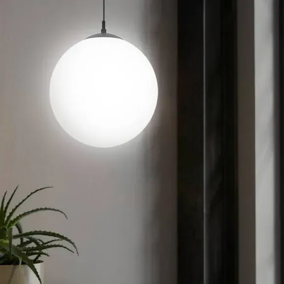 Spherical Pendant Light - Black, Opal Glass image