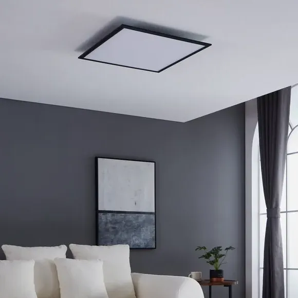 Square LED Flush Ceiling Light - Black, Metal