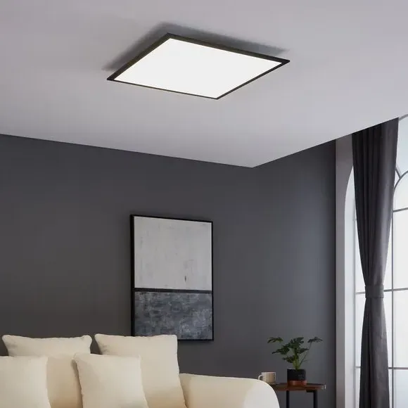 Square LED Flush Ceiling Light - Black, Metal image
