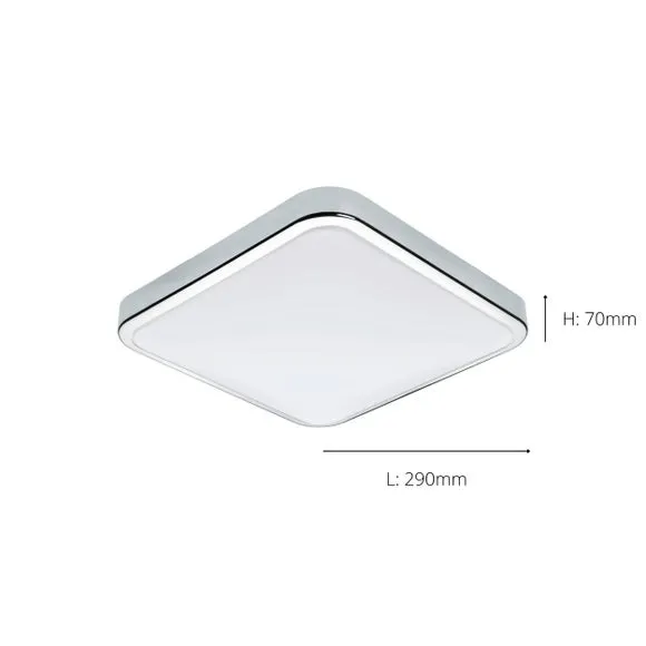 Square LED Flush Ceiling Light - Chrome, Metal