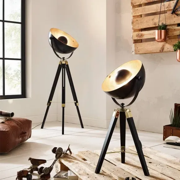 Tripod Floor Lamp with Adjustable Height - Black