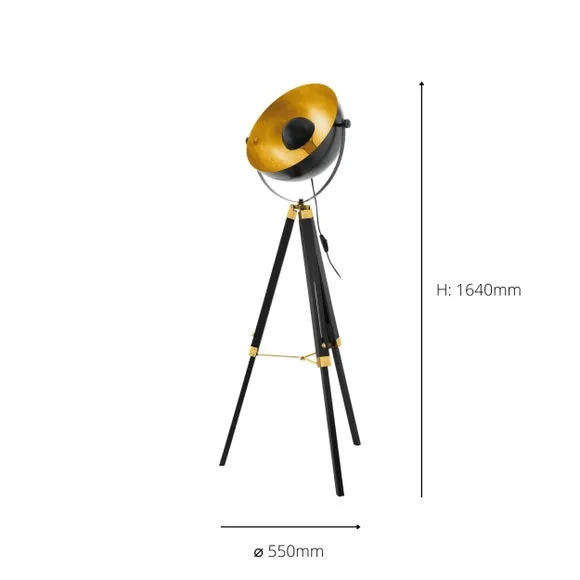 Tripod Floor Lamp with Adjustable Height - Black