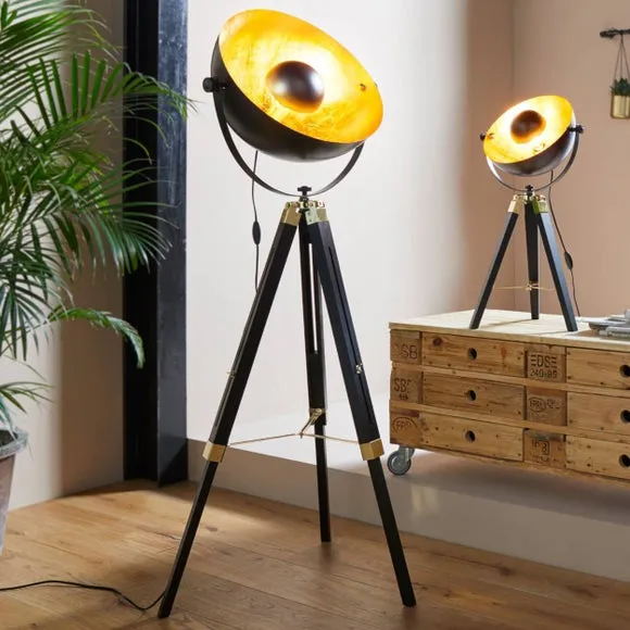 Tripod Floor Lamp with Adjustable Height - Black image