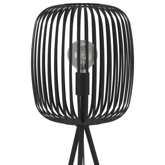 Tripod Floor Lamp with Cage Shade - Black