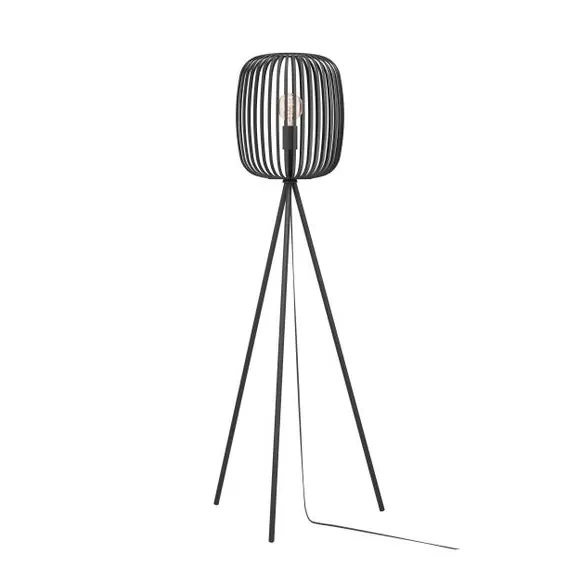Tripod Floor Lamp with Cage Shade - Black