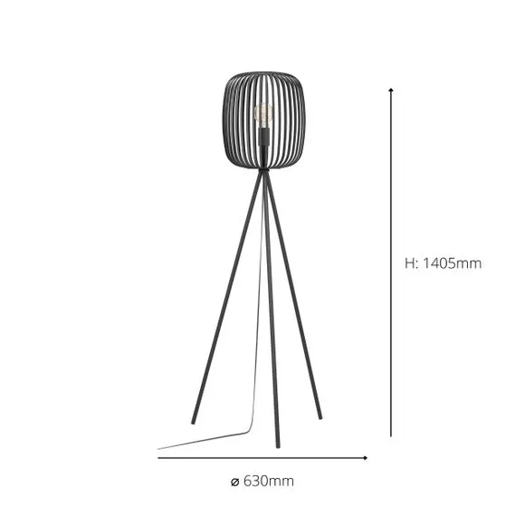 Tripod Floor Lamp with Cage Shade - Black