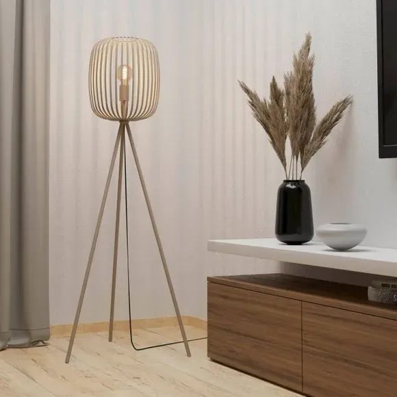 Tripod Floor Lamp with Cage Shade - Natural