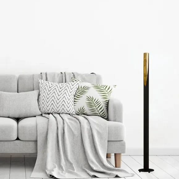 Tube Floor Lamp with Gold Lining - Black, Metal