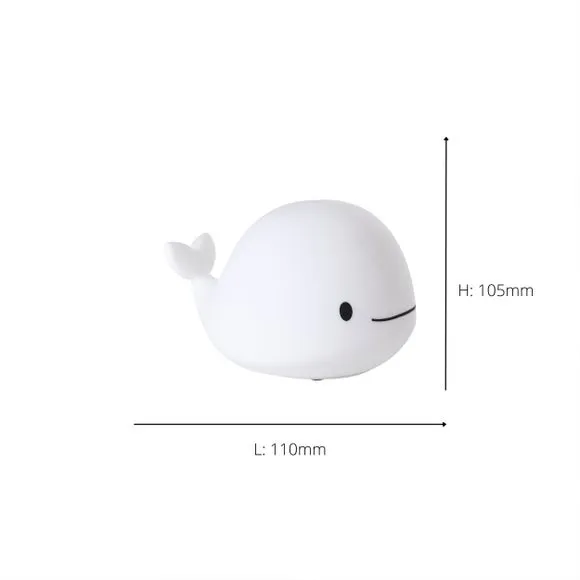 Whale LED Touch Night Light - White, Rechargeable