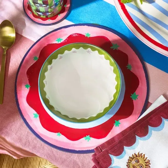 4-Pack Cereal Bowls Star Print - Green, Stoneware image