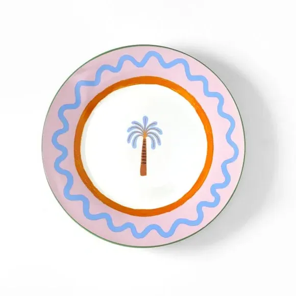 4-Piece Dinner Plate Set Palm Tree - White