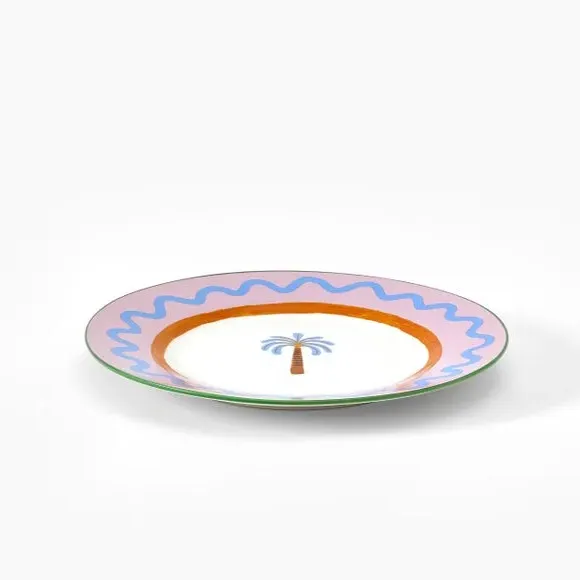 4-Piece Dinner Plate Set Palm Tree - White