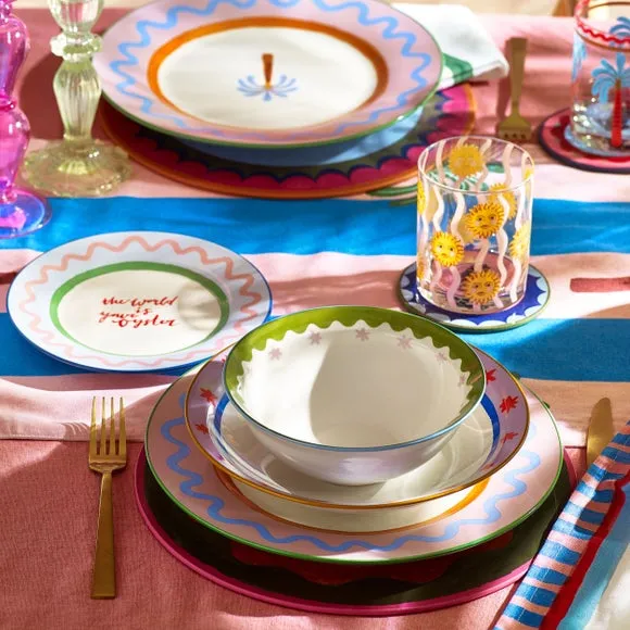 4-Piece Dinner Plate Set Palm Tree - White