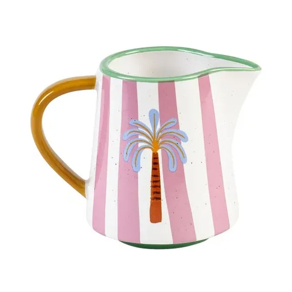 Creamer Jug with Bold Design - Pink, Ceramic