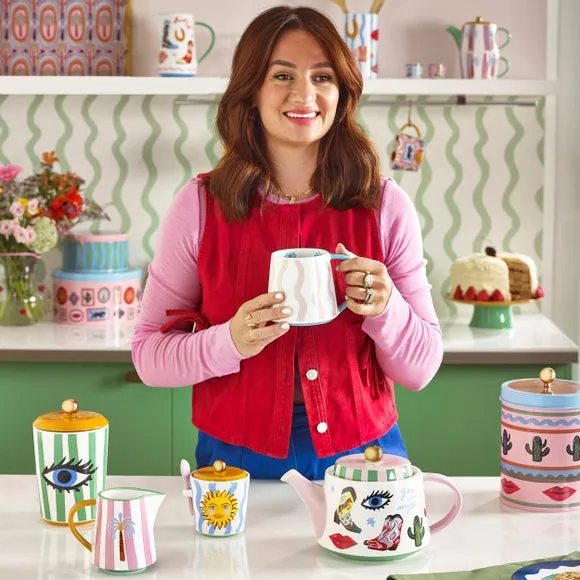 Creamer Jug with Bold Design - Pink, Ceramic