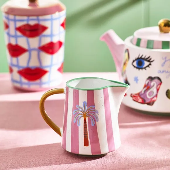Creamer Jug with Bold Design - Pink, Ceramic image