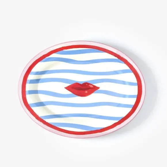 Serve Platter with Wave Design - Blue, Stoneware